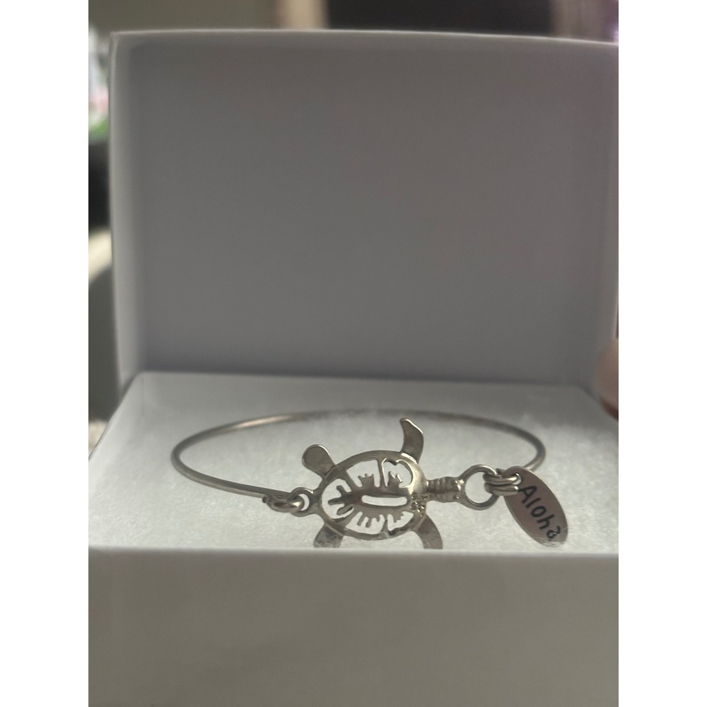 Silver Aloha Sea Turtle Honu Bangle Bracelet Tropical Hawaiian Jewelry - Picture 6 of 6